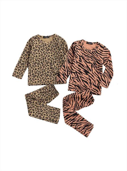 

toddler baby 2 piece homewear sets, leopard zebra pattern long sleeve shirt pant pajamas suits, White