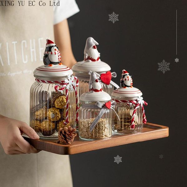 

nordic minimalist glass sealed jar christmas candy storage jar kitchen cereal dispenser household glass storage box decoration