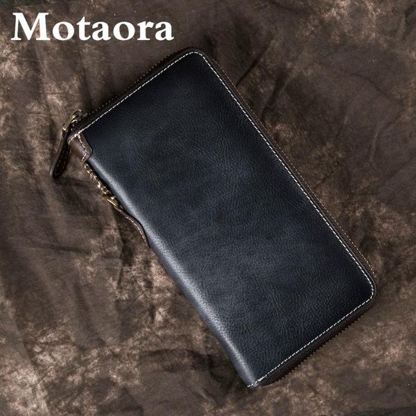 

motaora retro men's wallet leisure multi-function cowhide purse genuine leather zipper clutch for men vintage long wallets male, Red;black