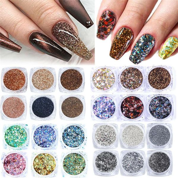 

nail glitter black 6pcs/set silver shiny sequins powder art decor diy, Silver;gold