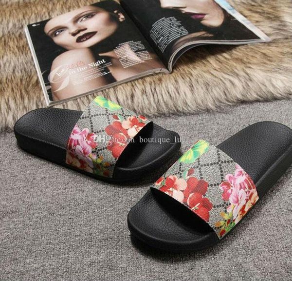 

2021 new brand women slippers summer flat flip flops sandals soft leather slippers flowers printing shoes outdoor indoor fashion sandals, Black
