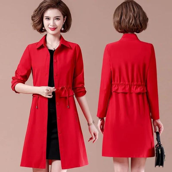 

women's trench coats plus size 5xl coat spring autumn thin mid long single breasted middle-aged female windbreaker outerwear, Tan;black