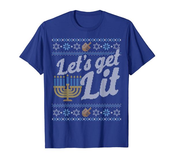 

funny ugly hanukkah sweater shirt let's get lit drinking tee, White;black