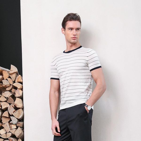 

men's t-shirts zhili 2021 summer soft and comfortable striped t-shirt, White;black