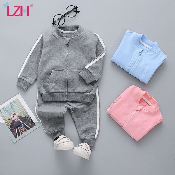 

lzh childrens clothing baby boys girls sports suit autumn new pure color long sleeves coat +sports pants 2pcs outfits set 210225, White