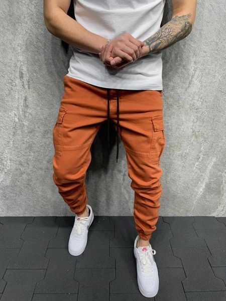 

premium cargo pants elastic leg orange gabardine, Blue