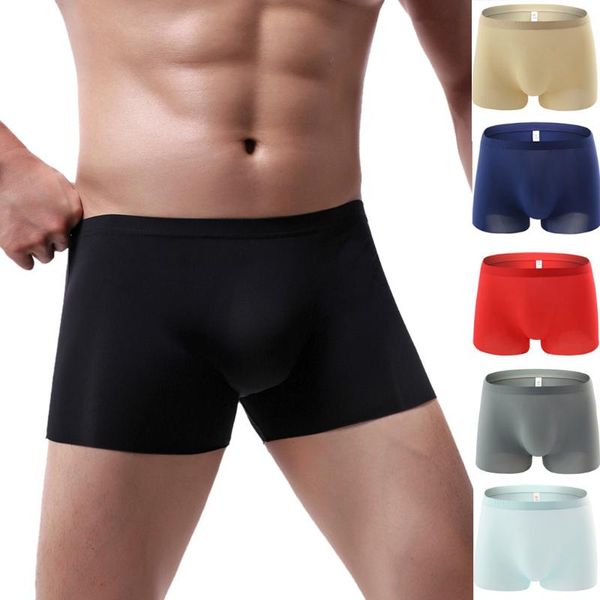 

underpants men's pure color breathable patchwork ice-silk underwear summer shorts comfortable loose boxer briefs, Black;white