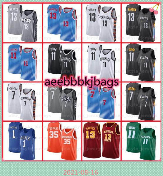 

7 kevin 11 kyrie durant basketball jerseys irving 13 harden 2021 men city black stitched jersey, Black;red
