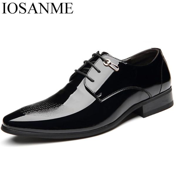 

dress shoes pointed toe formal men patent leather italian brand business elegant male footwear designer derby oxford for, Black