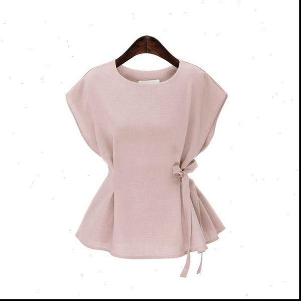 

plus size summer vintage sleeveless women blouses solid peplum elegant side lace up shirt women blusas feminina, White