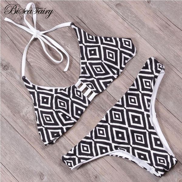 

women's swimwear biseafairy 2021 women crop bikini swimsuit print brazilian set halter beach wear bathing suits, White;black