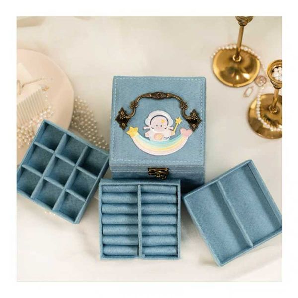 

jewelry pouches, bags hoseng blue velvet ring box wedding fashion cartoon necklace earring storage copper lock buckle three layers case hs_4, Pink;blue