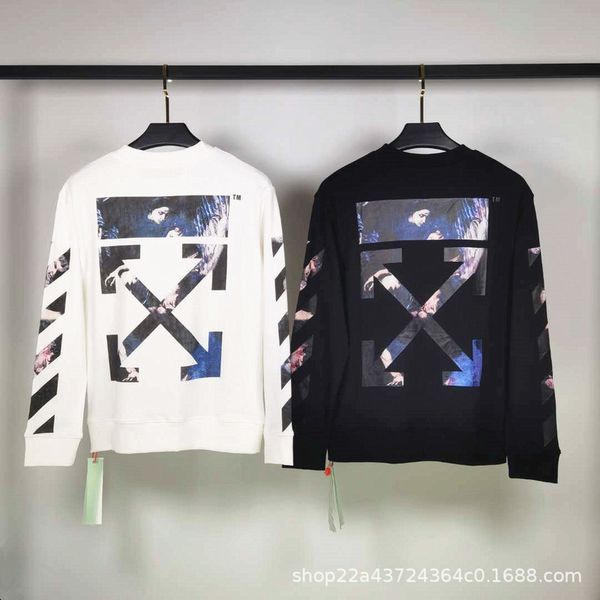 

autumn winter 2020 new off baroque angel wings oil painting round neck men's and women's uniform, Black