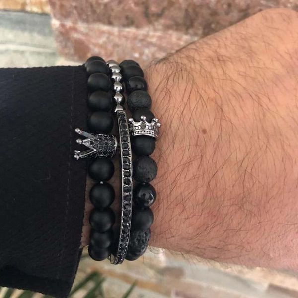 

charm bracelets 3pcs/lot cz crown moon sets for men women pulseira masculina bileklik armband bijoux mens copper beads pulseiras, Golden;silver
