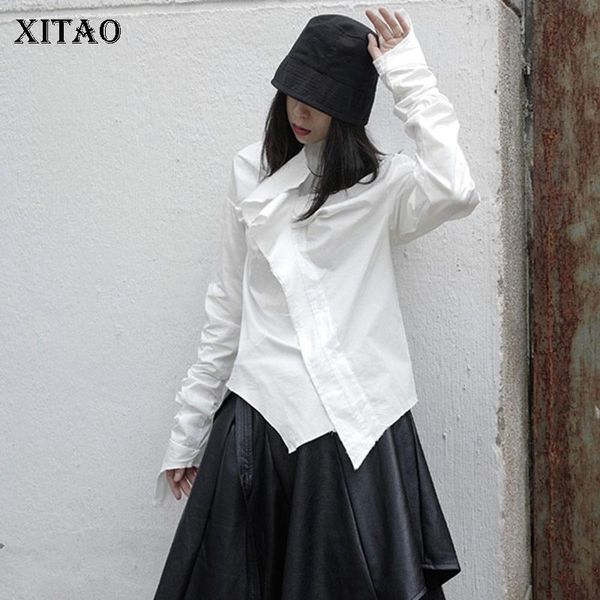 

xitao white irregular blouse women fashion pleated personality all match 2021 new autumn full sleeve black shirt goddess dzl1648