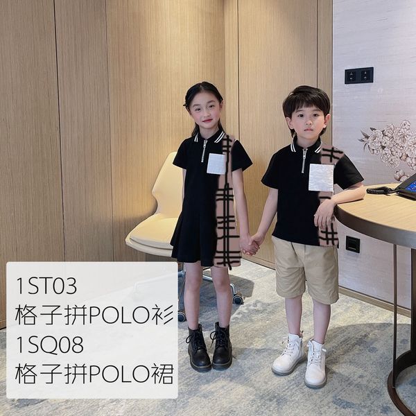 

1st03 1sq08 b21 new black pocket stitching polo shirt and skirt, Blue