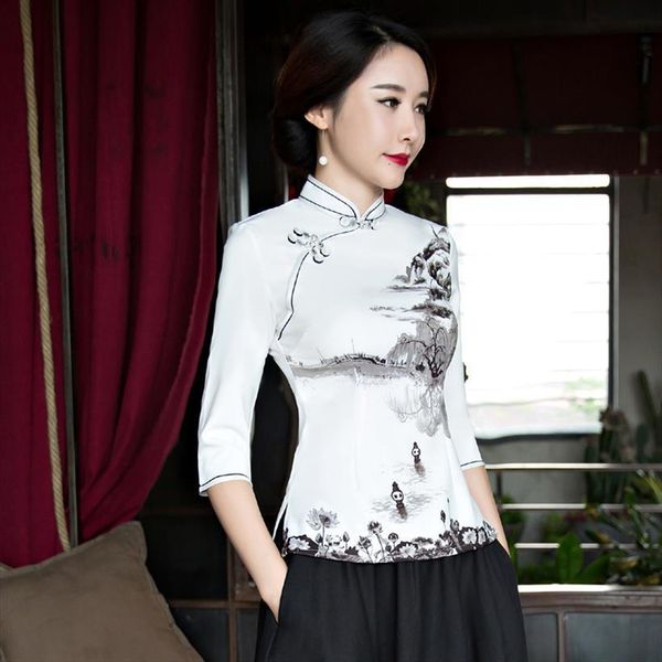 

fashion chinese style women shirts mandarin collar clothing cheongsam summer short qipao dress size s xxxl, White
