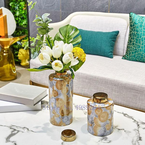 

vases creativity ceramics vase golden with cover marbling modern home deskflower accessories decoration