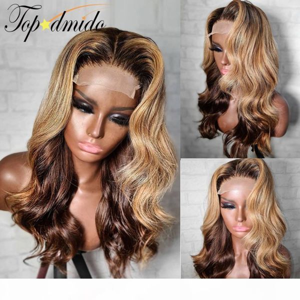 

dmido highlight color 13x6 lace front human hair wigs with baby hair body wave brazilian remy lace front wigs for women, Black;brown