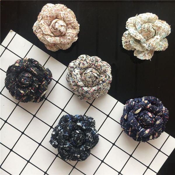 

decorative flowers & wreaths 6cm fashion women vintage handmade fabric flower lattice brooches jewelry badge camellia brooch pins