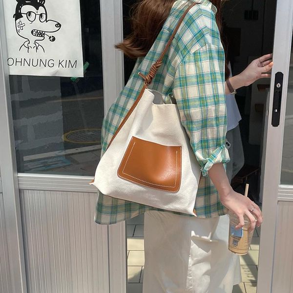 

evening bags 2021 splicing canvas bag large capacity women shopping casual ladies one shoulder fashion handbags