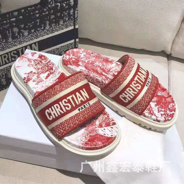 

fashion spring summer trend women's one line slipper with puncture embroidered son and mother comfortable everyday flat luxurysss yw, Black