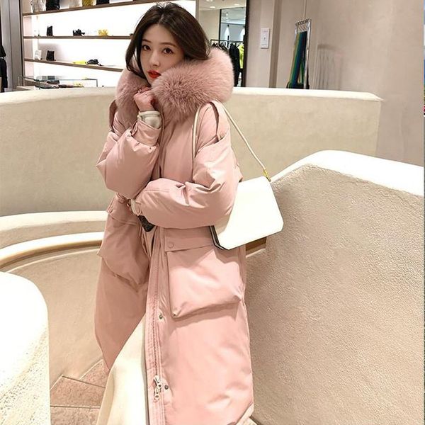 

women's down & parkas weihaobang 2021 winter jacket solid color hooded artificial collar zipper large pocket long thickened coat, Black