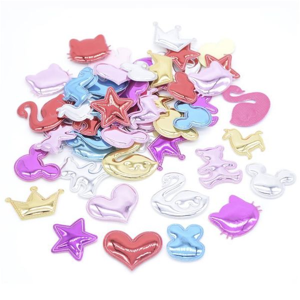 

20pcs/lot 40*30mm shiny pu heart shape padded felt appliques for decor diy headband giftbox cake er hair accesso qylbge, Black