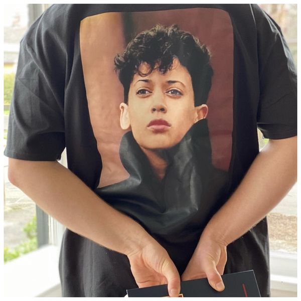 

2021 new american high men's fog double line portrait printing street style cotton o-neck short sleeve t-shirt xuaf, White;black