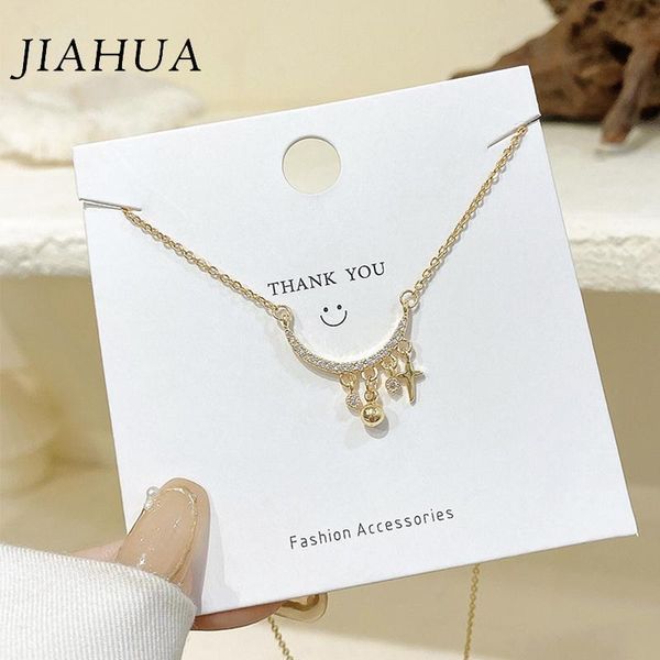 

pendant necklaces 1pcs trendy titanium steel enamel zircon necklace for women girls star moon simple clavicle chain jewelry accessories, Silver
