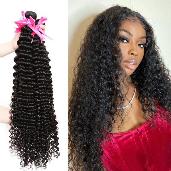 

human hair bulks 30 32 40 inch deep wave brazilian virgin weaves bundles 3 4 single remy extensions, Black