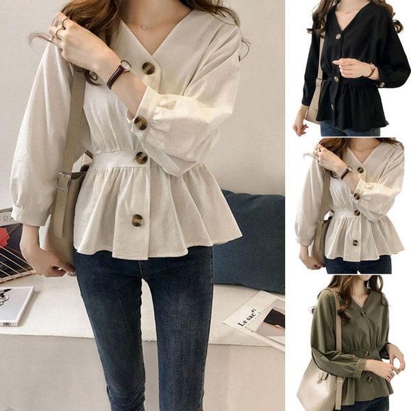 

women casual v neck long sleeve blouse shirts for spring autumn -opk, White