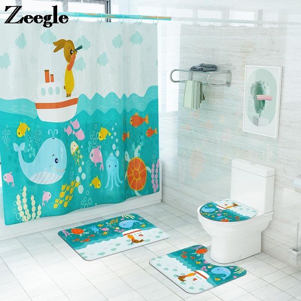 

bath mats cartoon style mat and home decor shower curtain set memory foam bathroom carpet rug absorbent toilet seat cover