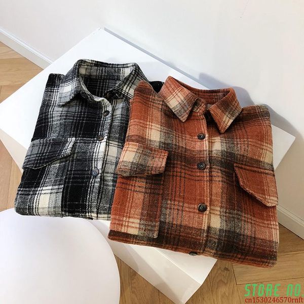 

winter women thickening shirts plaid orange gray boyfriend shirts blouse, White
