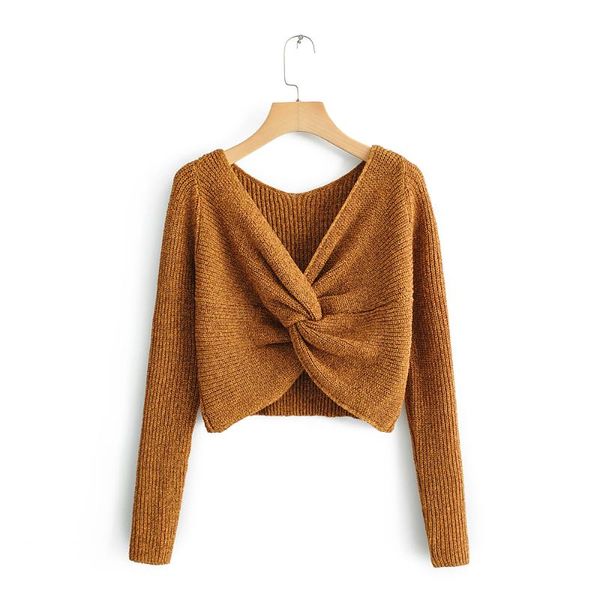 

women's sweaters women coffee short sweater front criss-cross long sleeve spring summer sml drop v neck high street standard pullovers, White;black