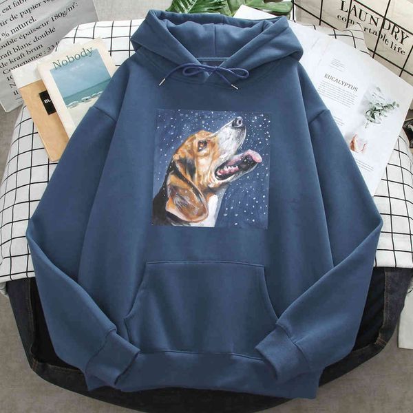 

men's and women's hoodi with dog print and star pattern, casual loose long sved sweater, polar lining, harajuku autumn and winter, Black