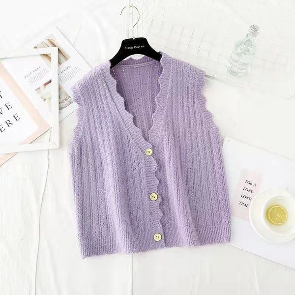 

2021 spring autumn womens vest vintage versatile v-neck knit sweater coat for women single breasted sleeveless cardigans, White;black