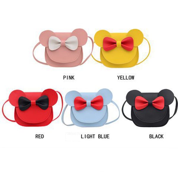 

girl coin purse handbag children wallet small box cute mouse bow kid baby rabbit shoulder money bag 5 colors, White