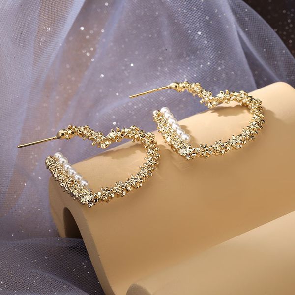 

earrings women's 925 silver needle time renoni same metal love with pearl versatile earrings, Golden