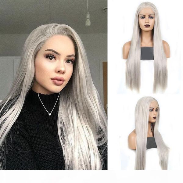 

charisma sliver grey wig long straight hair synthetic lace front wig heat resistant wigs for women part cosplay wigs, Black