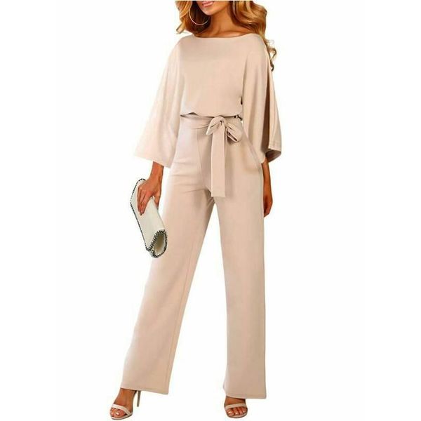 

women's jumpsuits & rompers autumn est women elegant long sleeves o neck back keyholes full length fashion office lady belted pants, Black;white