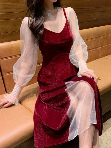 

female winter dress in the suit of two pieces dressed as basic red slingsfairies, long faerie skirt ubck, Black;gray