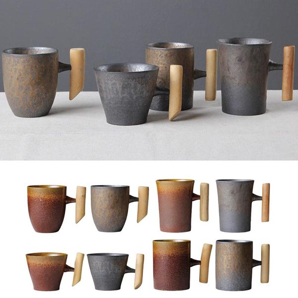 

japanese style ceramic coffee mug wooden handle drink cup for home office