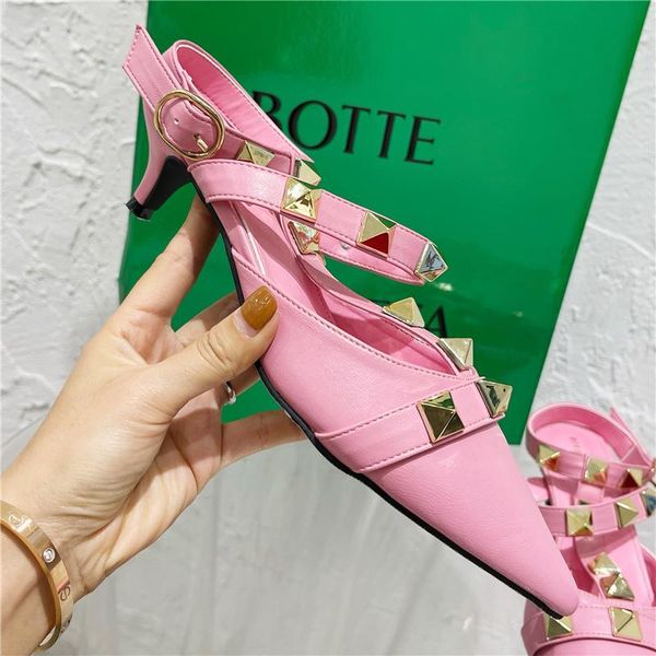 

sandals 2021 summer women 5cm high heels rivets fetish stripper purple peach low sandles studded shoes, Black