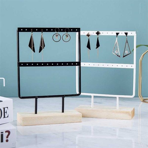 Großhandel Holz Basis Metall Ohrstecker Anhänger Schmuck Halter Display Stand Organizer Ohrringe Präsentation Rack 24/44/66 Löcher 211110