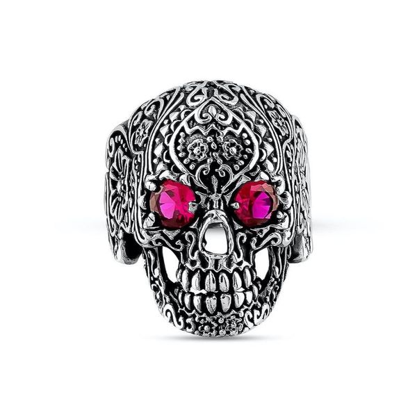 

cluster rings men silver ruby gemstone ring, skull model fashion signet solid 925 sterling silvervintage antique jewelry, Golden;silver
