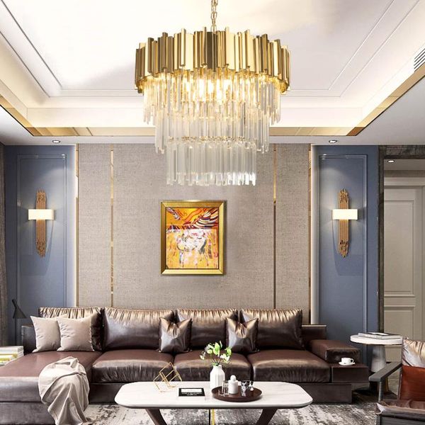 

modern crystal chandelier for living room luxury gold polished steel chain chandeliers lighting dining room hang light fixtures