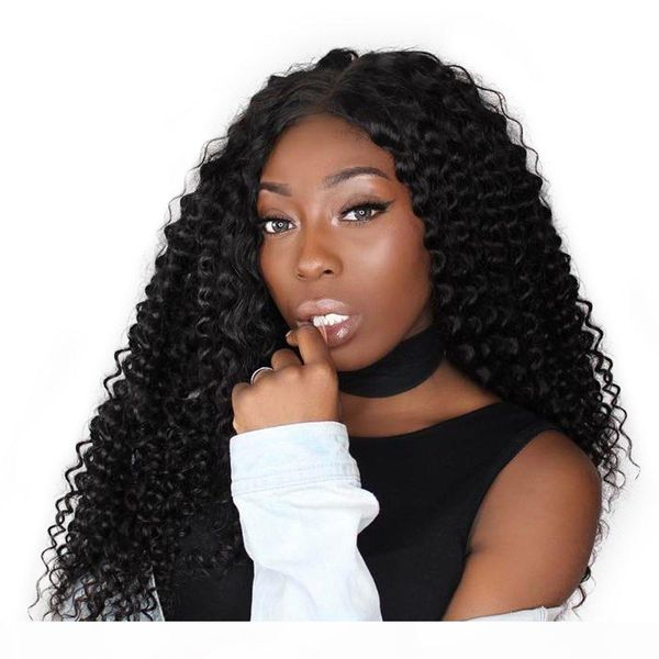 

lace front wig with baby hair peruvian human hair kinky curly full lace wig natural color for black women, Black;brown