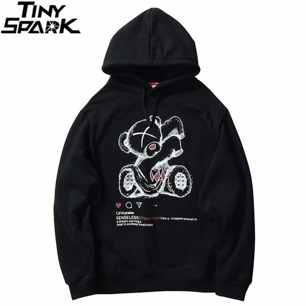 

men harajuku hoodie sweatshirt funny loved bear streetwear hip hop hoodie pullover cotton fleece winter hooded sweatshirt 201127, Black