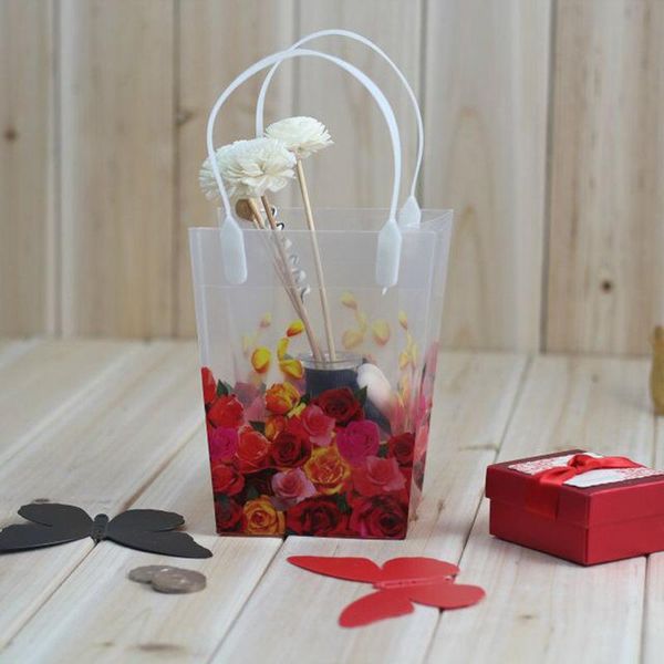 

business card files 10pcs transparent pp pvc carry bag 16.5hcm for flower packaging wrapping gift shopping promotion
